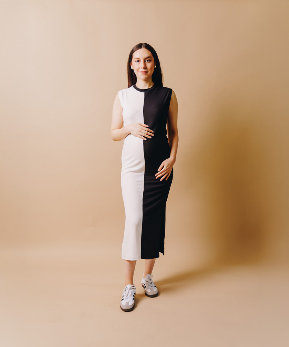 COLOR BLOCK DRESS BLACK AND WHITE