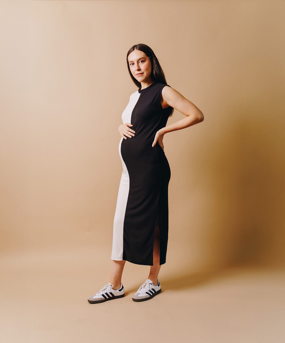 COLOR BLOCK DRESS BLACK AND WHITE