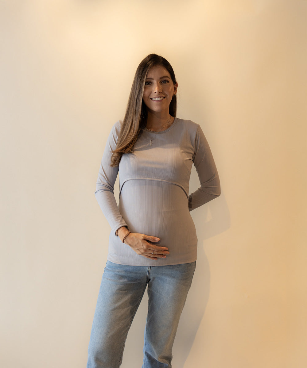 LONG SLEEVE NURSING SHIRT GRAY