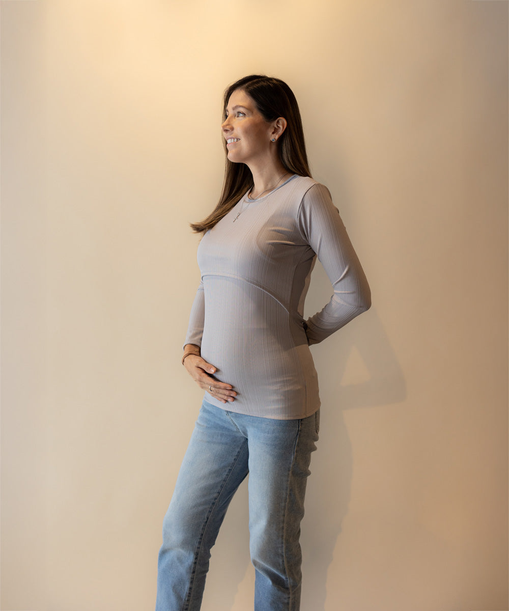 LONG SLEEVE NURSING SHIRT GRAY