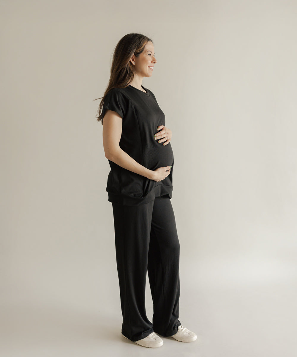 NURSING SHORT SLEEVE PANTS BLACK