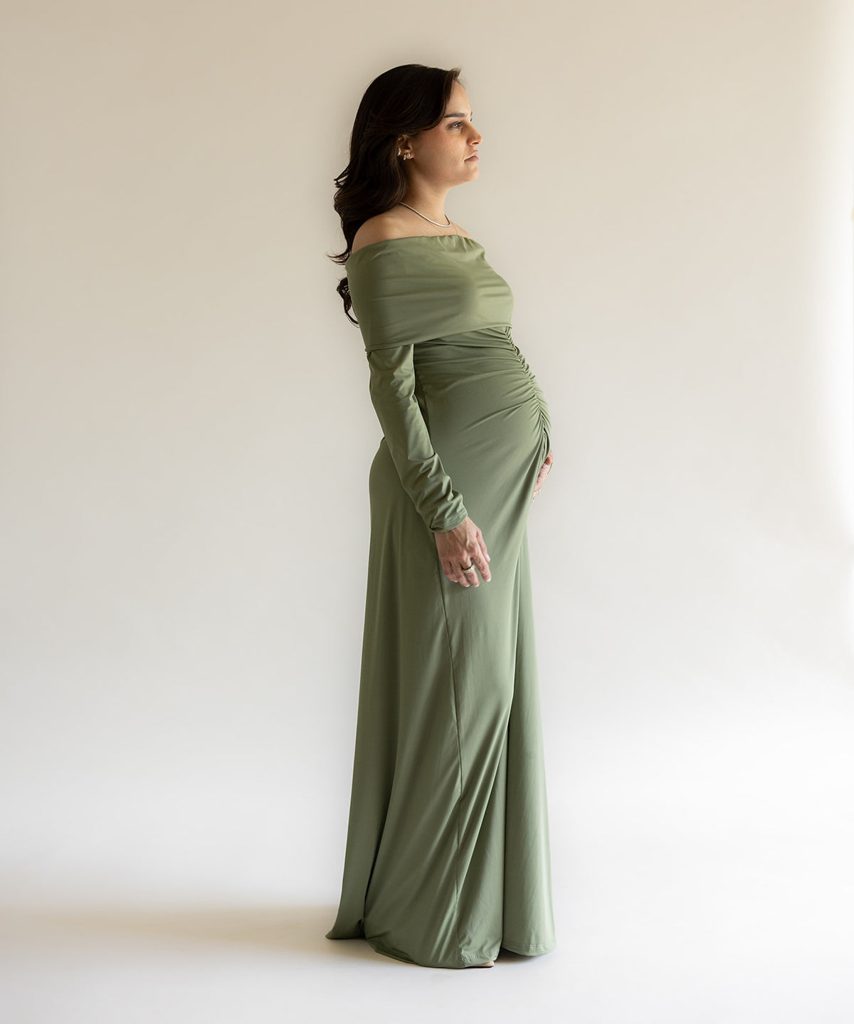 OFF SHOULDER DRESS SAGE
