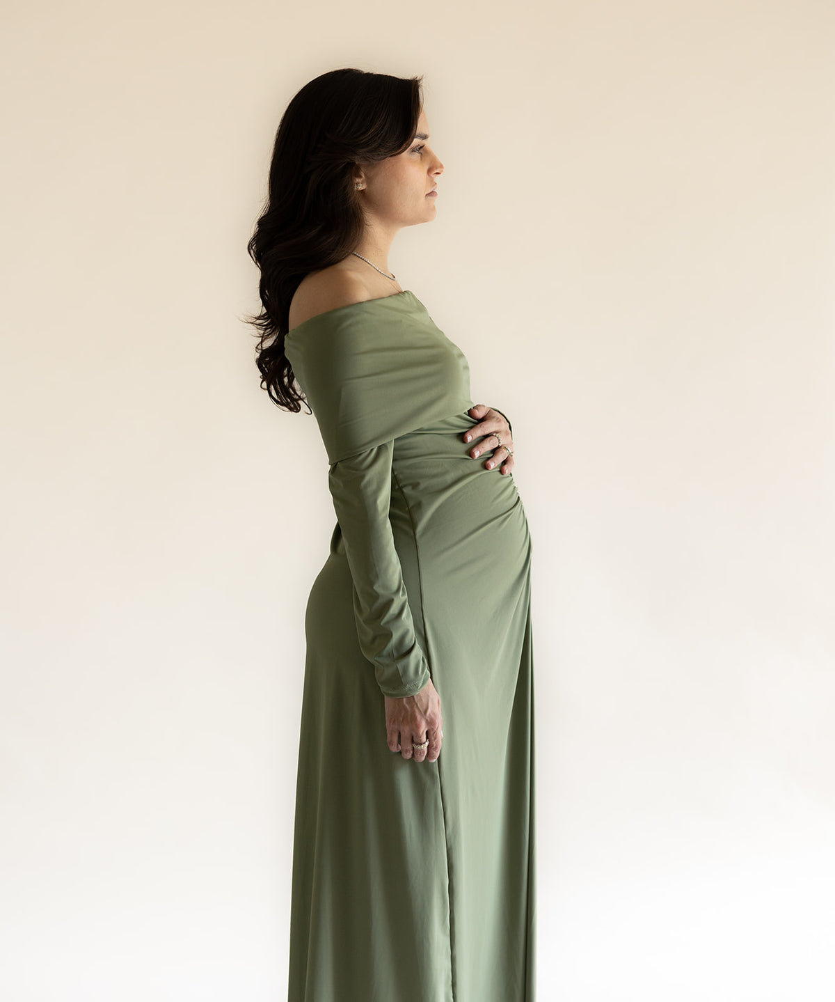 OFF SHOULDER DRESS SAGE