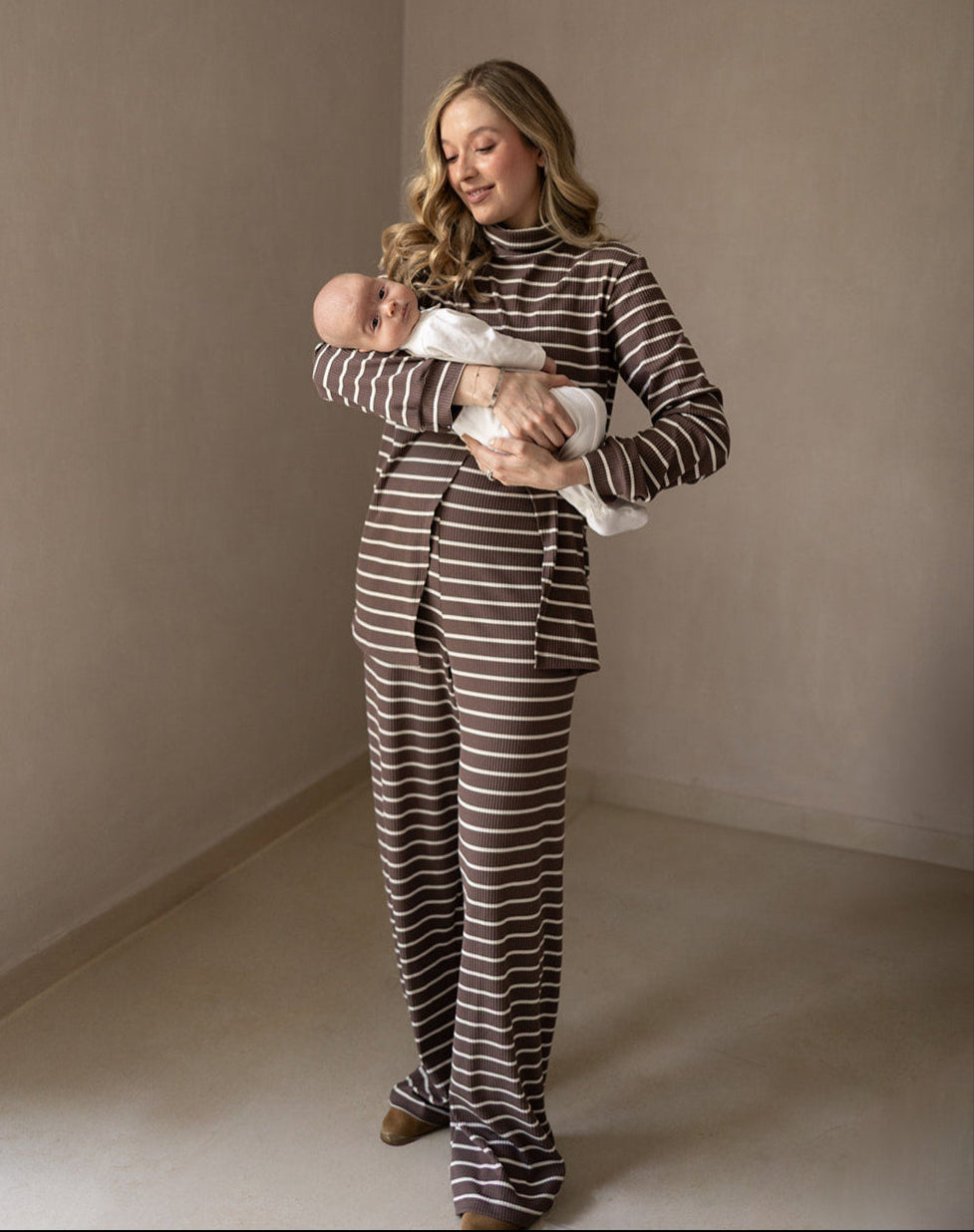 SIMPLE LONG SLEEVE SET BROWN