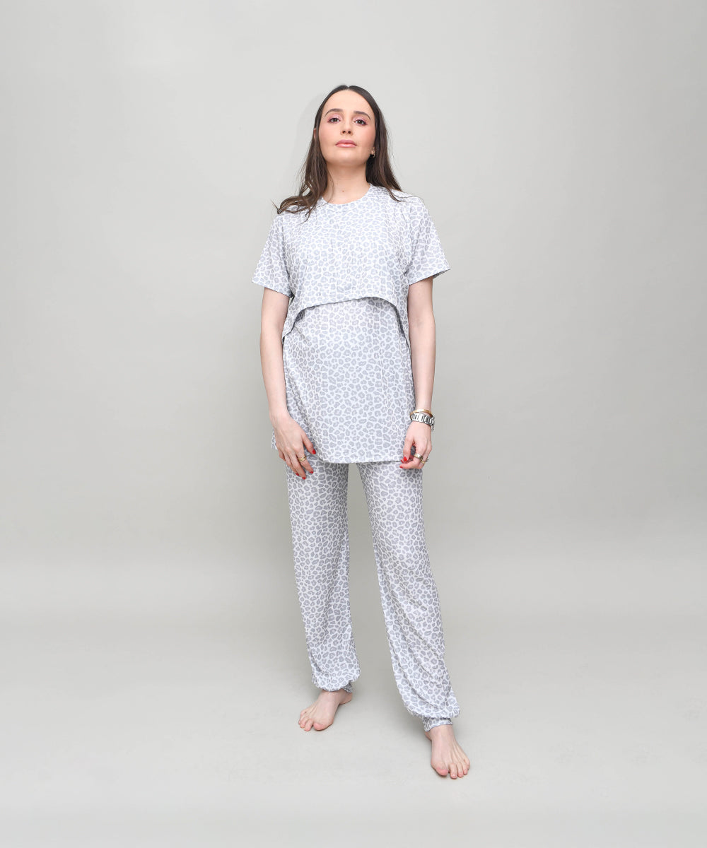 STAY HOME NURSING PIJAMA PRINT GRAY