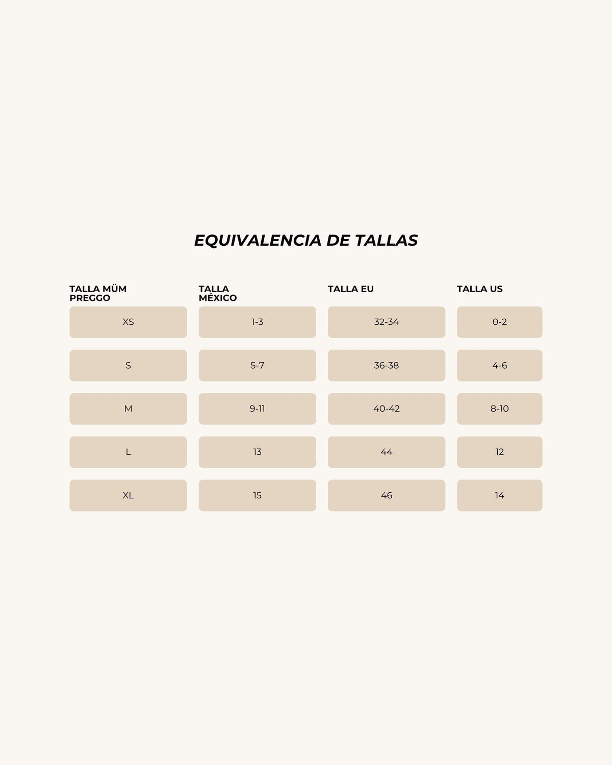 GUÍA DE TALLAS