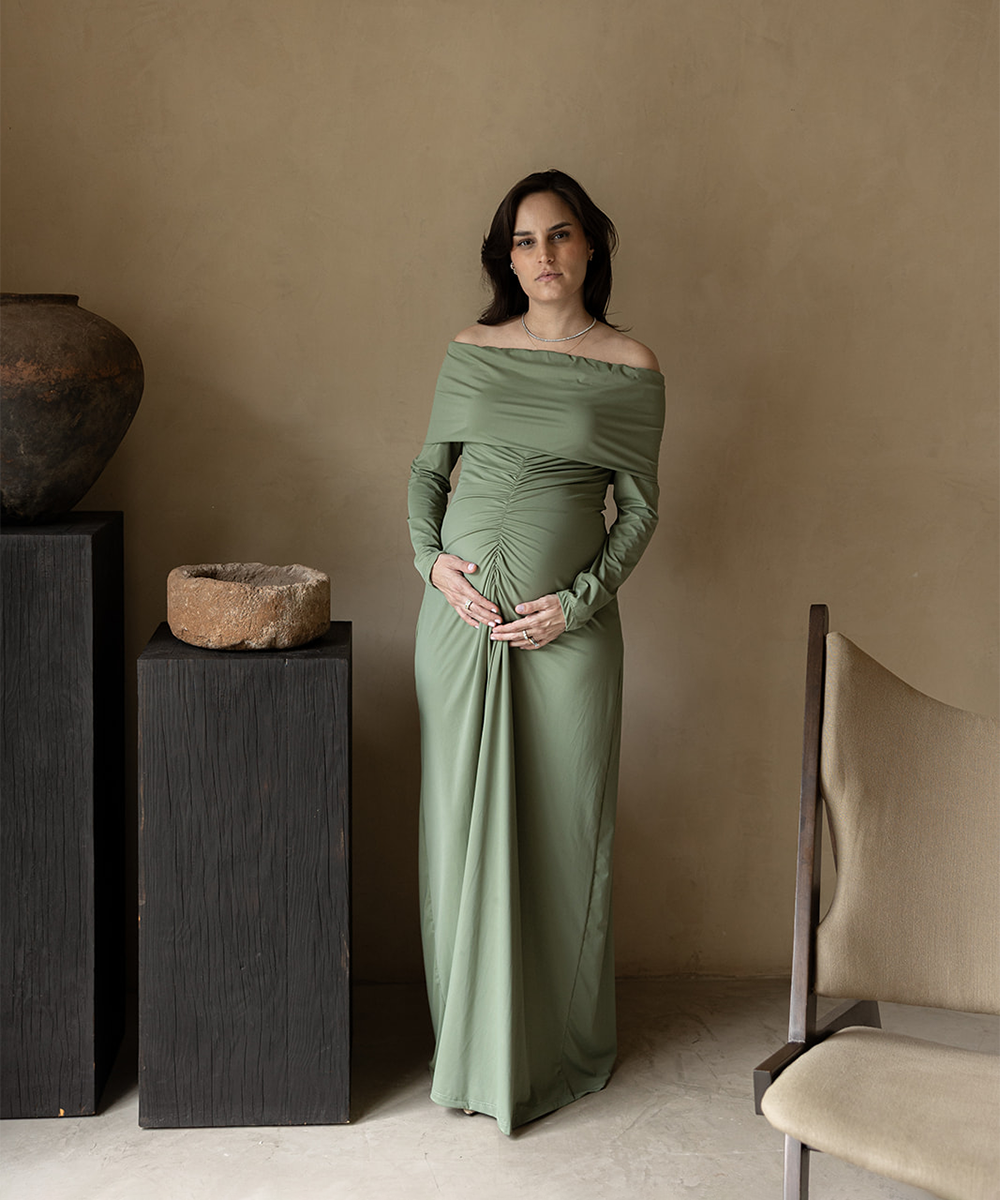 OFF SHOULDER DRESS SAGE