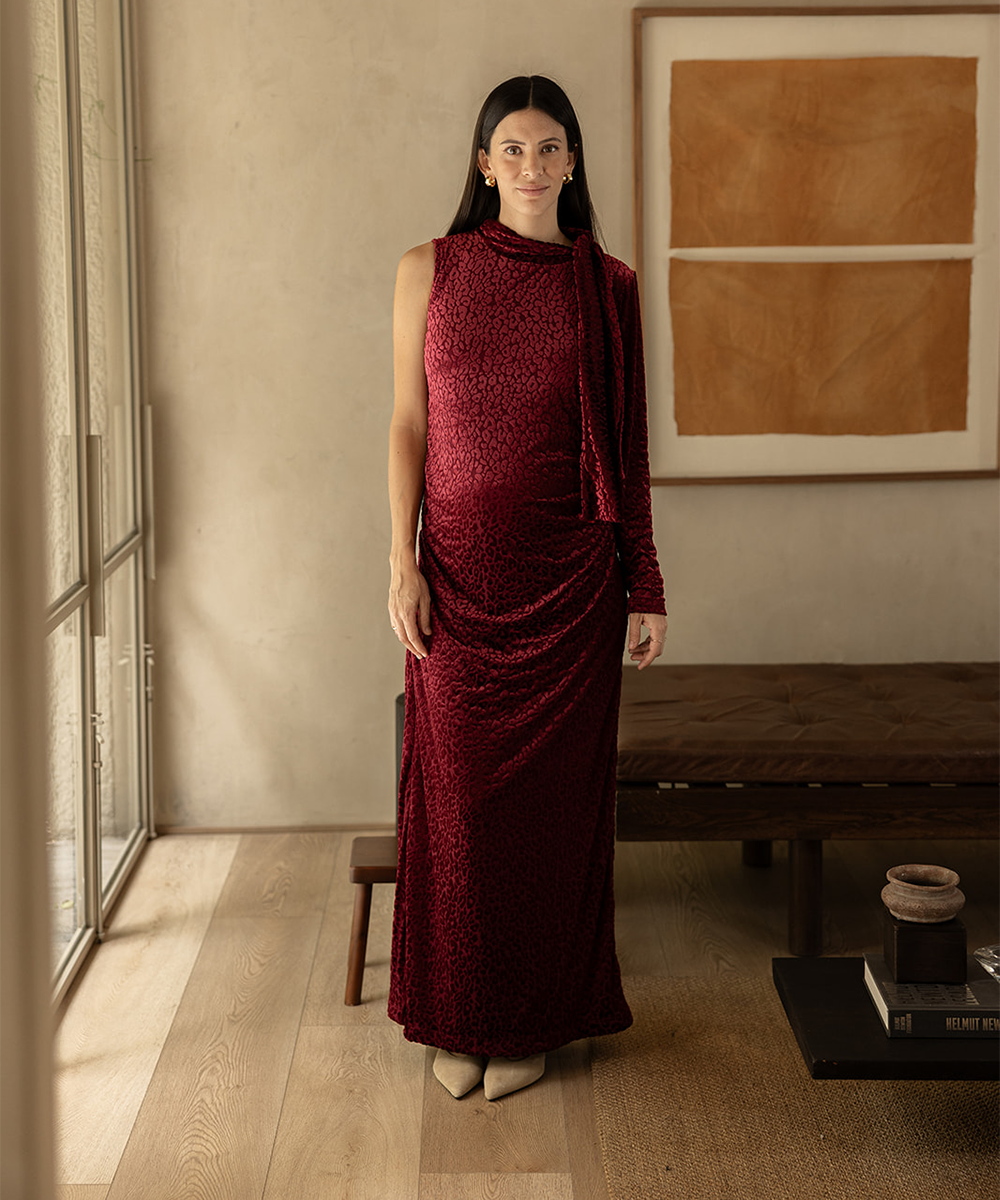 MESH DRESS BURGUNDY