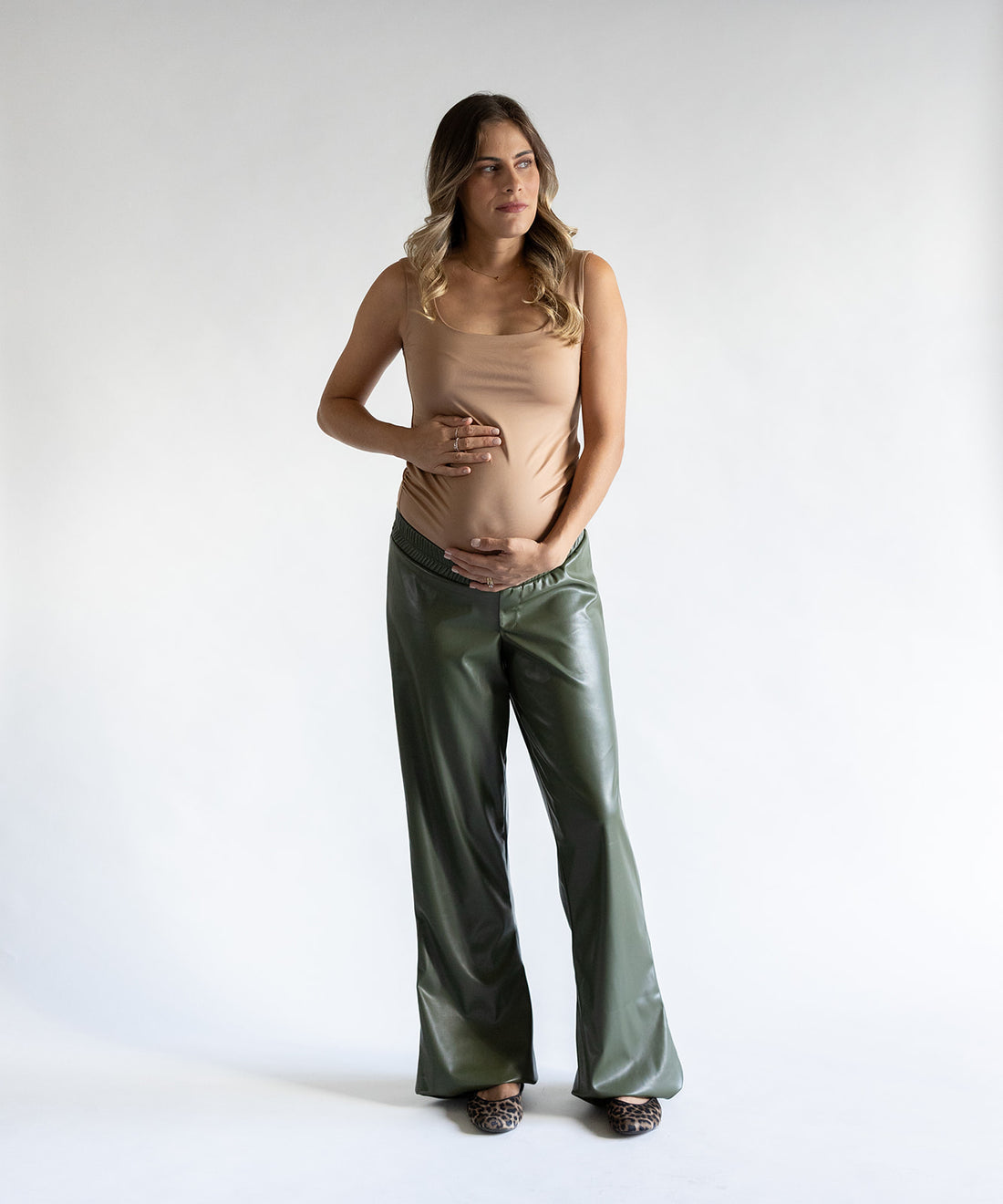 LEATHER LOW RISE PANTS GREEN