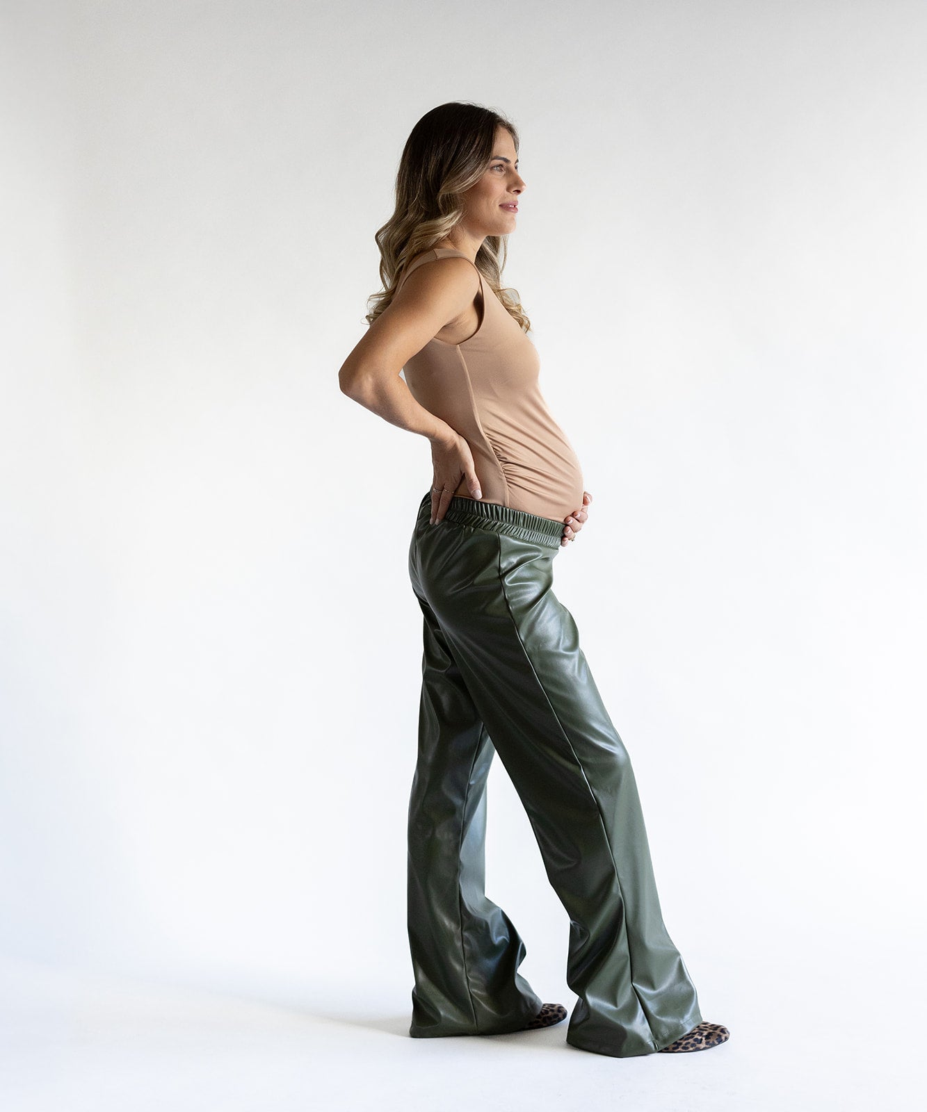 LEATHER LOW RISE PANTS GREEN