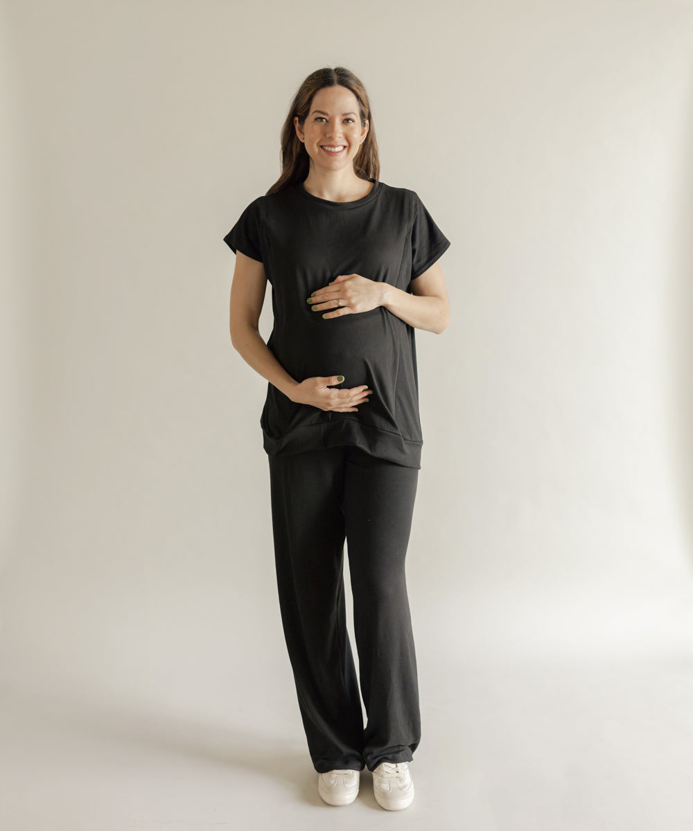 NURSING SHORT SLEEVE PANTS BLACK