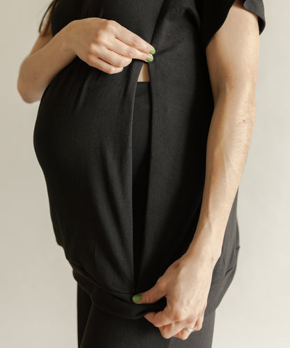 NURSING SHORT SLEEVE PANTS BLACK