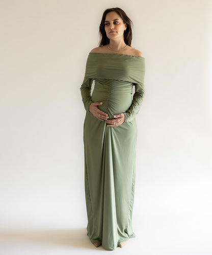 OFF SHOULDER DRESS SAGE