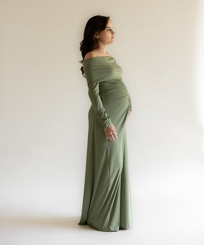 OFF SHOULDER DRESS SAGE