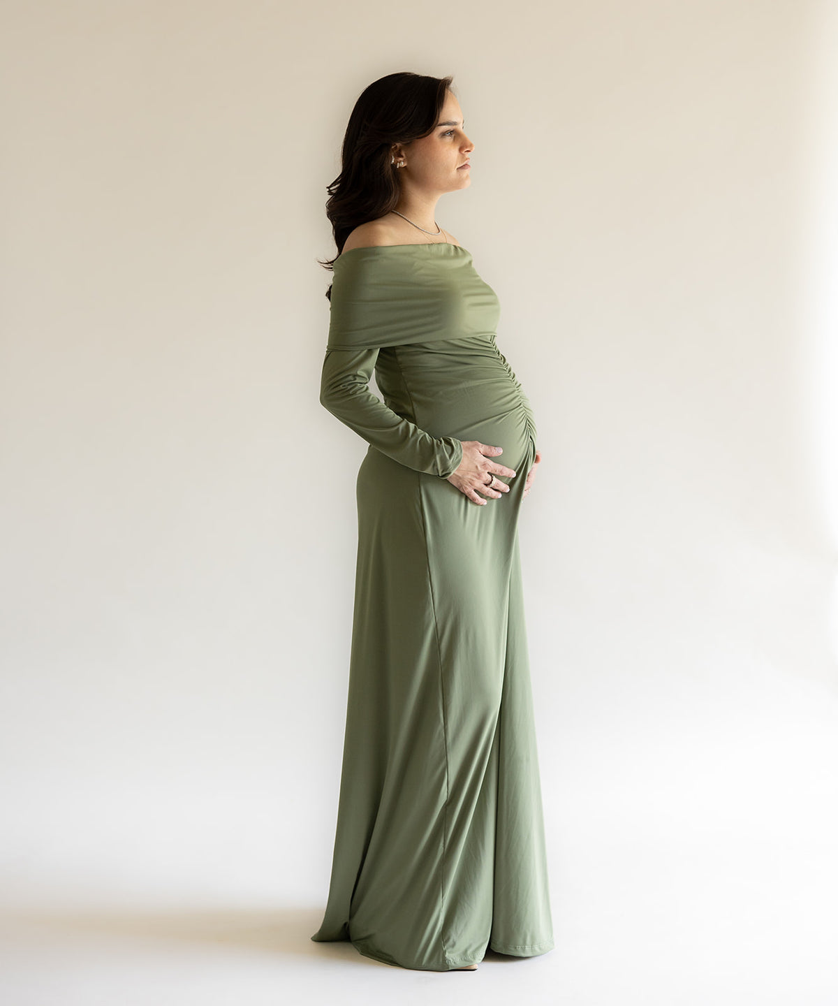 OFF SHOULDER DRESS SAGE