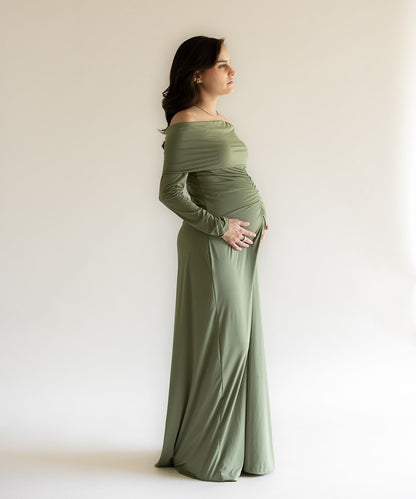 OFF SHOULDER DRESS SAGE