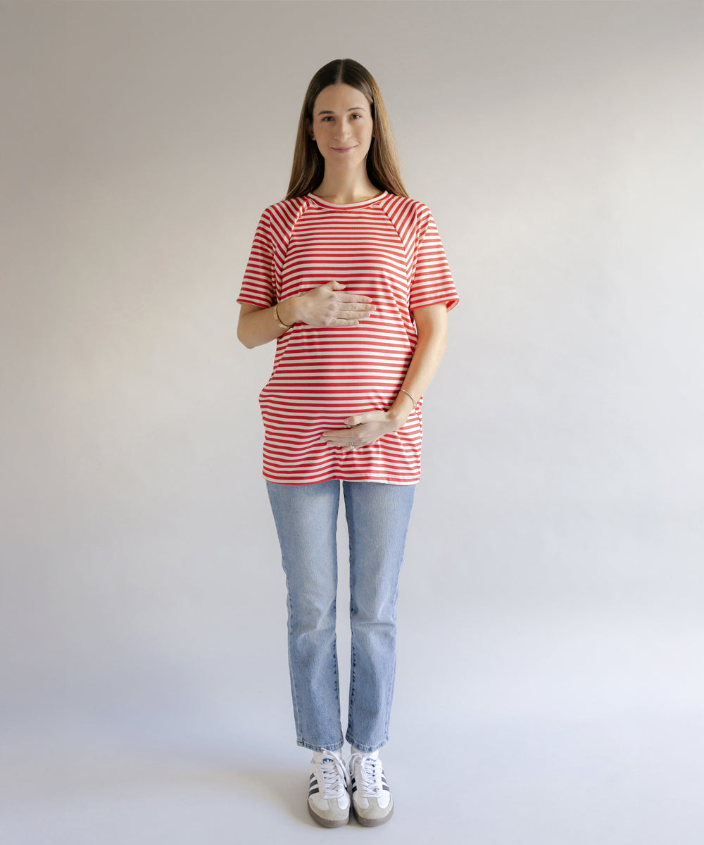 OVERSIZE NURSING T-SHIRT RED STRIPES