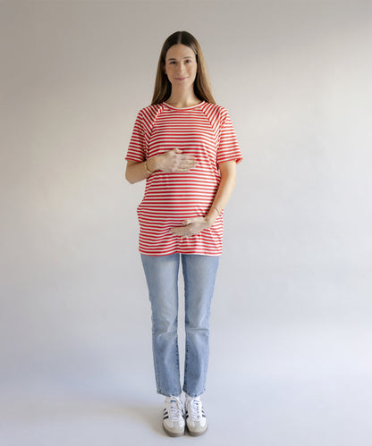 OVERSIZE NURSING T-SHIRT RED STRIPES