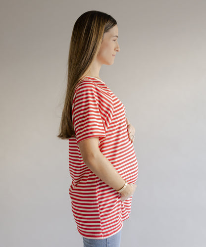 OVERSIZE NURSING T-SHIRT RED STRIPES
