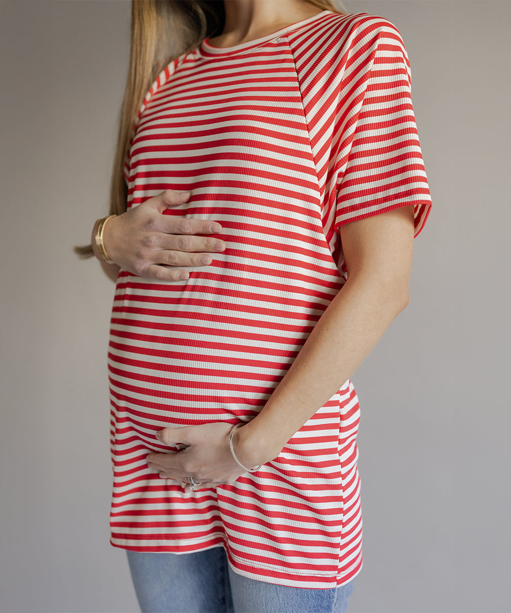 OVERSIZE NURSING T-SHIRT RED STRIPES