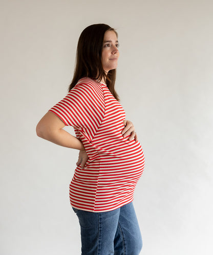 OVERSIZE NURSING T-SHIRT RED STRIPES