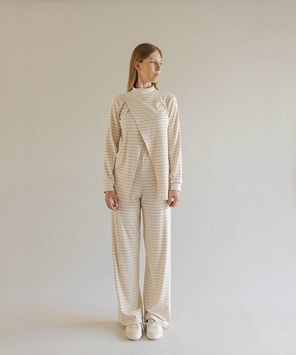 SIMPLE LONG SLEEVE SET STRIPES CREAM