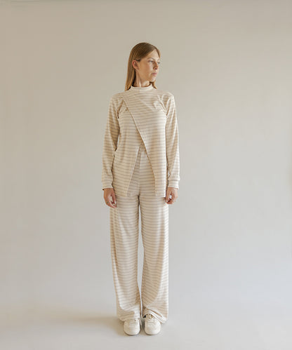 SIMPLE LONG SLEEVE SET STRIPES CREAM