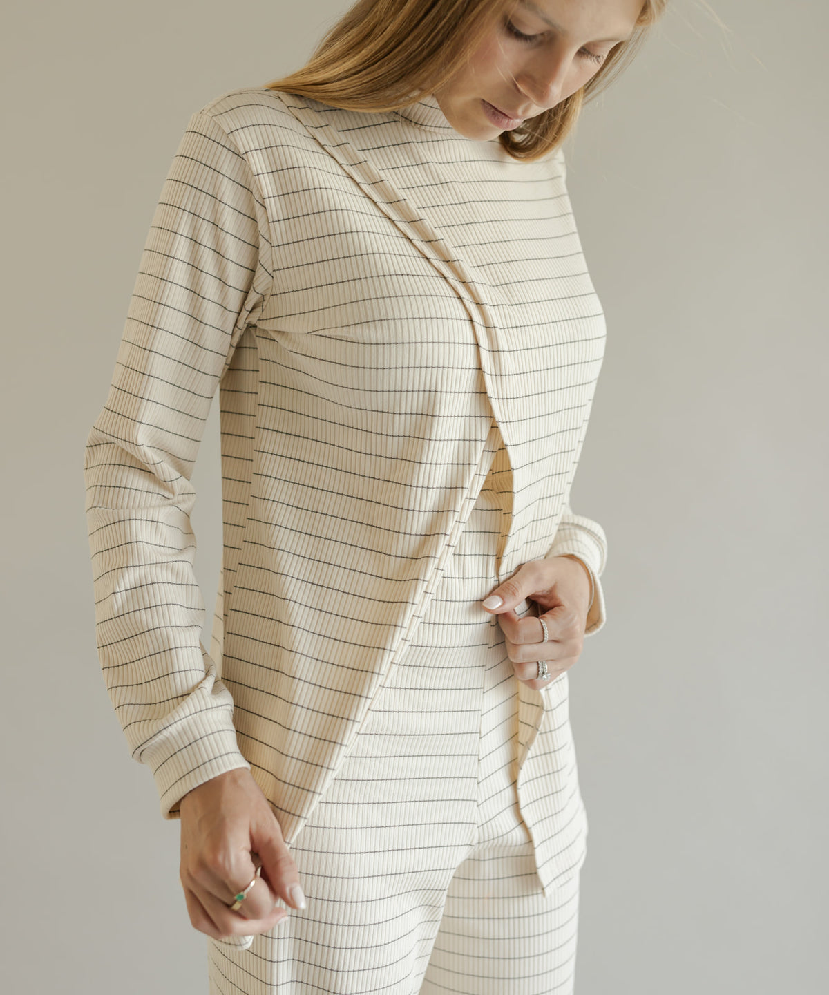 SIMPLE LONG SLEEVE SET STRIPES CREAM