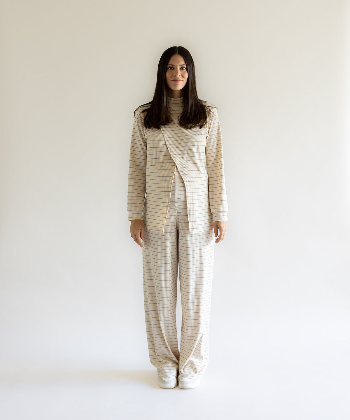 SIMPLE LONG SLEEVE SET STRIPES CREAM
