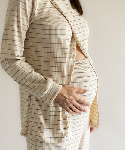 SIMPLE LONG SLEEVE SET STRIPES CREAM