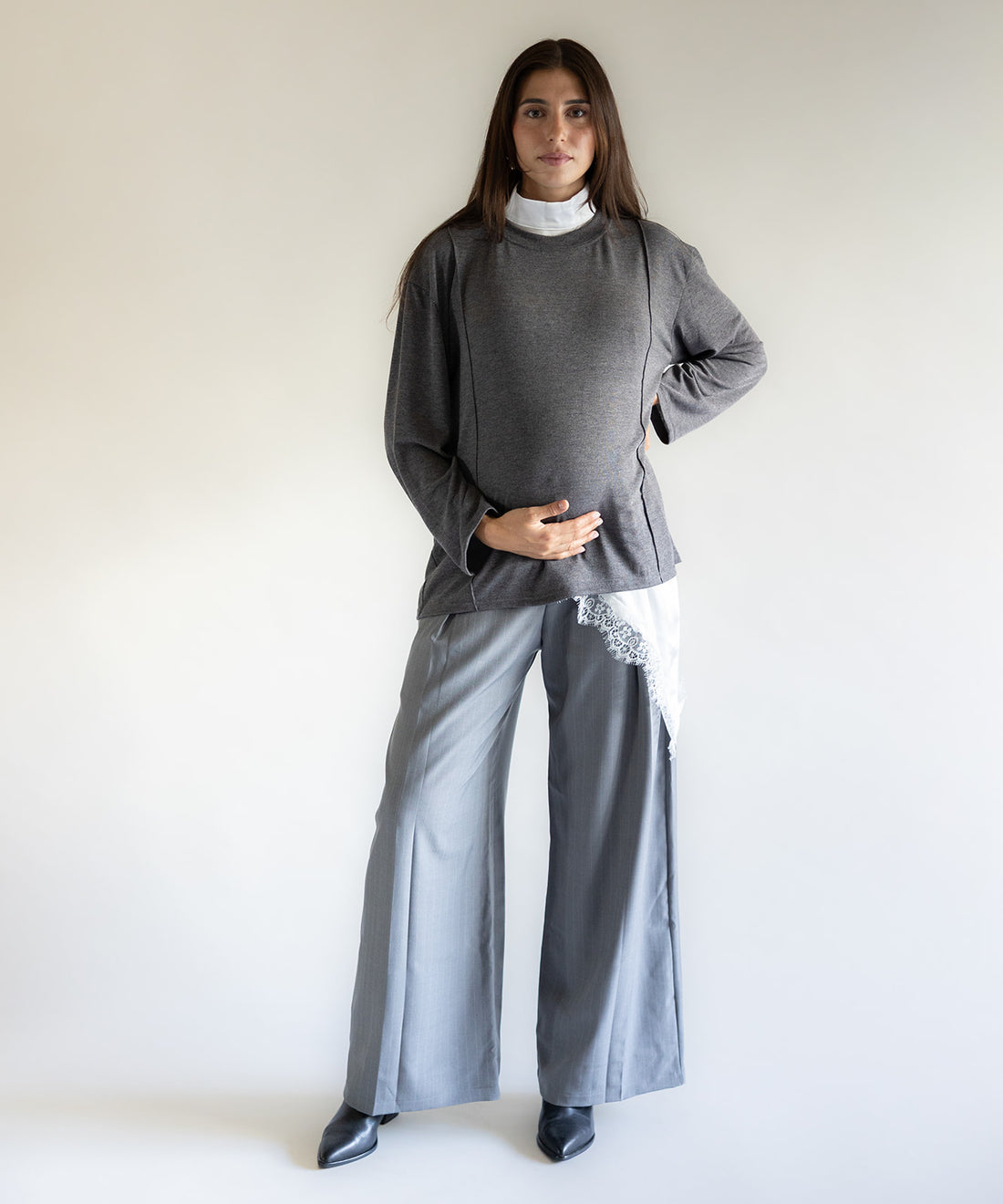 TAILORED LOW RISE PANTS GRAY